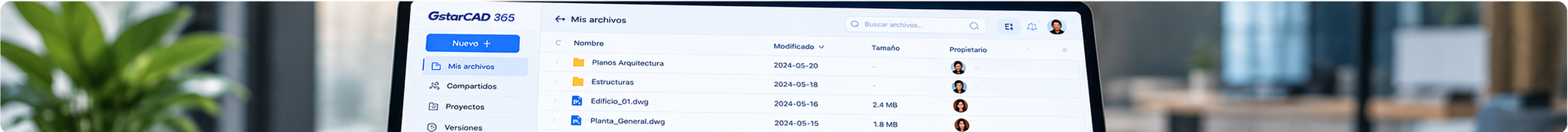 Vista Mis archivos de GstarCAD 365 con carpetas y planos DWG
